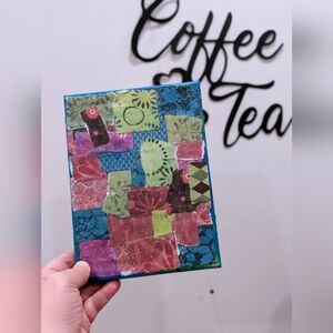 Handmade Patchwork Art Canvas – Blue, Green, Pink Collage